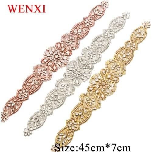 WENXI 30pcs Wholesale Rose Gold Rhinestones Appliques For Wedding Dress Sash And Rhinestones Appliques Accessory WX828