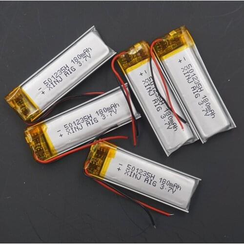 XINJ 5pcs 3.7V 180mAh Li Polymer li-ion Battery cell 501235 For headphones bluetooth earphone speaker glasses DIY Toys Sat Nav