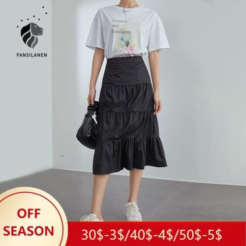 FANSILANEN Pure Cotton Black Yellow High Waist Skirt Women Mid-length A-line Cake Skirt Summer Skirts Womens Sexy