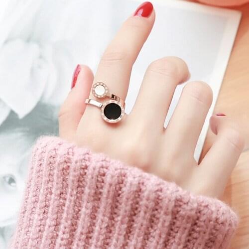 YUN RUO Fashion Roman Number Shell Rings Rose Gold Color Woman Birthday Gift Titanium Steel Jewelry Never Fade Drop Shipping
