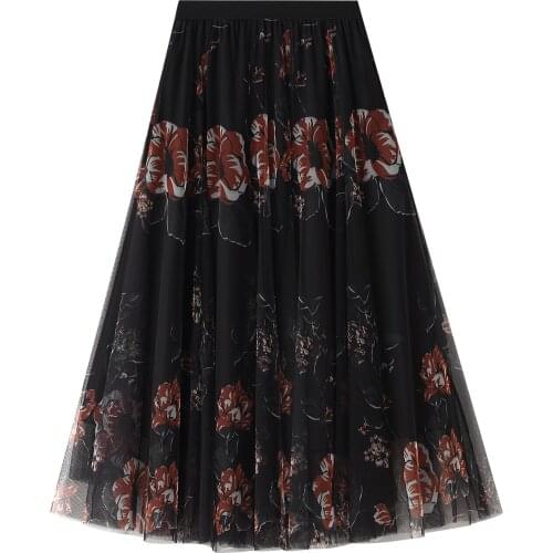 Women New Fashion Casual Spring Autumn Flower Print Elastic High Waist Maxi Skirts Daily Dating Party Shopping Vacation One Size