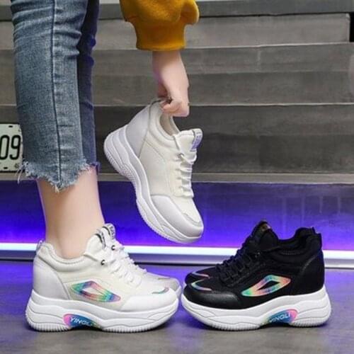 Women Sneakers Mesh Platform Trainers White Shoes Heels 2021 spring Wedges Breathable Woman Height Increasing Shoes Vulcanized