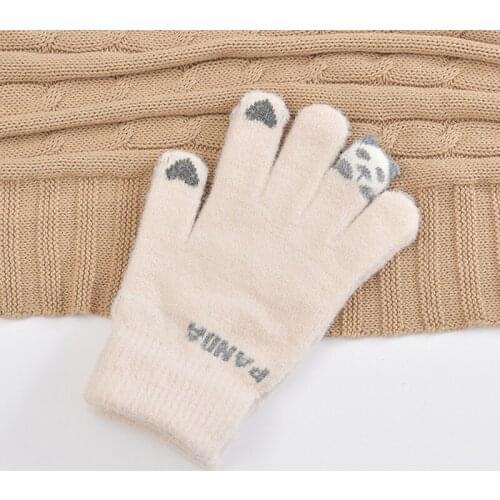 Winter Touch Screen Gloves Thicken Women Cartoon Panda Thick Warm Stretch Knit Mittens Full Finger Gloves