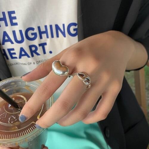 VENTFILLE 925 Sterling Silver Love Hollow Index Finger Ring Female Tide European And American Retro Ins Simple Personality Gift