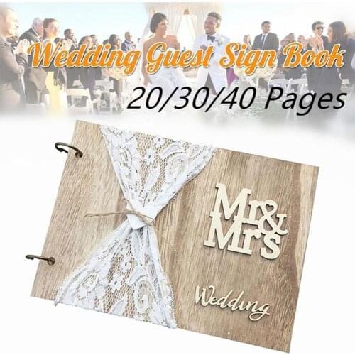 10/20/30/40 Pages Mr&Mrs Wedding Guest Sign Book Wooden Signature Guestbook DIY Photo Memory Book Album Anniversary Gift