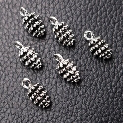 10pcs/lot Silver Plated Pine Cone Charm Metal Pendants DIY Necklaces Bracelets Jewelry Handicraft Accessories 15*8mm P2232