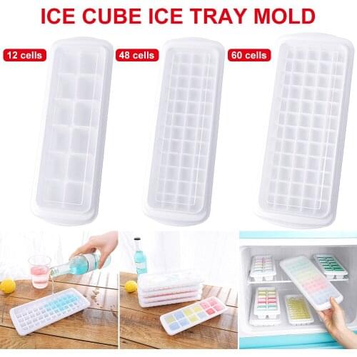 12/48/60 Grids Ice Cube Tray Plastic Ice Cube Maker Sphere Mold for Cocktail Juice Whiskey Ice Cube TrayWith Lid Kitchen Tool