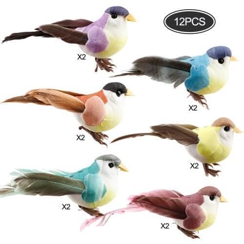 12 Pcs Artificial Sparrow Birds Feather Birds Christmas Wedding Artificial Birds Tree Craft Ornaments for Christmas Party Props