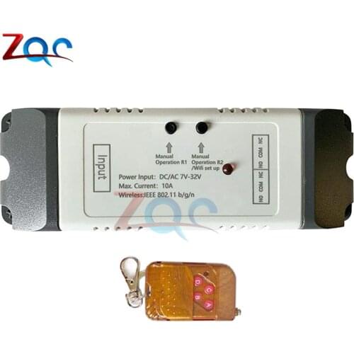 2 Channel DC/AC 7-32V / 85-250V 10A Wireless WiFi Switch Relay Module 433MHz Remote Controller App Remote Control for Smart Home