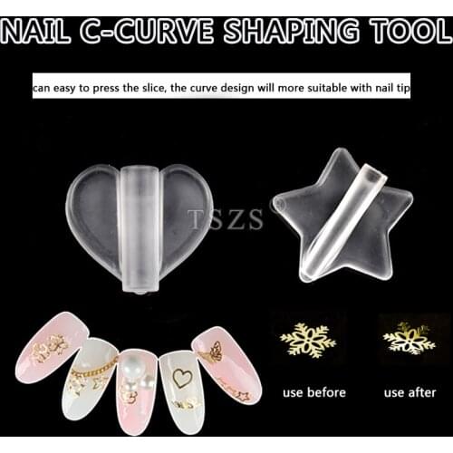2pcs/lot Transpartent Heart Star Mold Metal slice Nail Studs Rivets Frameworks C-Curve Shaping Stick Nail Art Tools Manicure