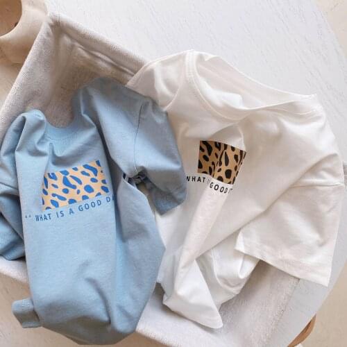 2021 Summer boys and girls leopard print short sleeve T shirts Kids casual Tees Children all-match cool Tops