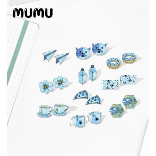 2021 New Blue Donuts Stud Earring Bottle Flower Paper Plane Epoxy Jewelry Resin Acrylic Earrings Handmade Gifts