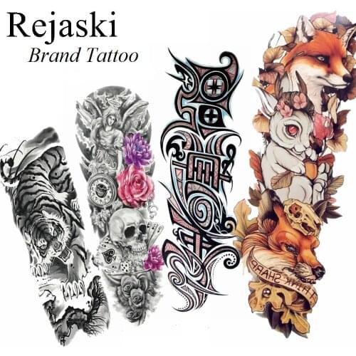 48x17CM Cool Totem Black Poker Temporary Tattoo Stickers Women Body Full Arm Art Waterproof Tatto Men Fake Rose Angle Tattoo Leg