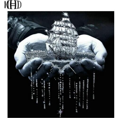 Landscape 5D diy Diamond Embroidery Full Round Crystal Boat Decoration 3d Diamond Embroidery Mosaic Family Cross Stitch DIY Gift