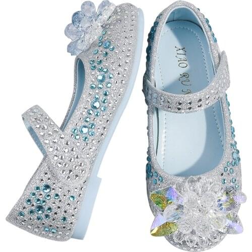 Girls Slip on Ballerina Flats Glitter Princess Flower Shoes Kids Ballet Mary Jane Shoes Children Rhinestone Wedding Party Shoes
