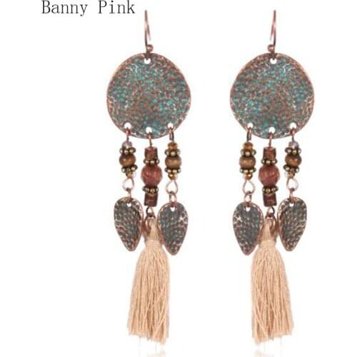 Bohemia Cotton Tassel Drop Earrings For Women Ethnic Layer Alloy Heart Pendant Dangle Earrings Fashion Jewelry Vintage Earrings