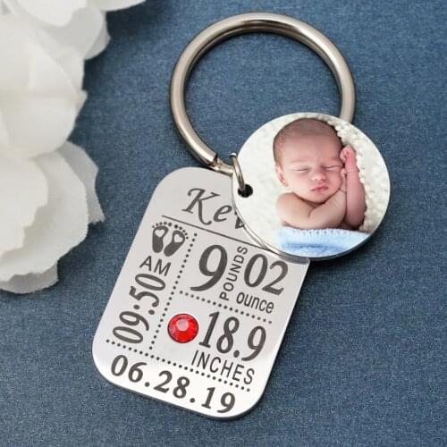 Custom Baby Keychain Birthstone Personalized Keyring Photo Name Date Of Birth Custom Keychain For Newborns Baby,New Mom Dad Gift