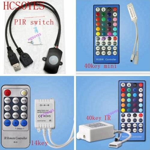 DC12-24V 14key/40key IR/40key mini/PIR switch reote rgb/RGBW PIR switch wireless led controller infrared monochrome for ws2812b