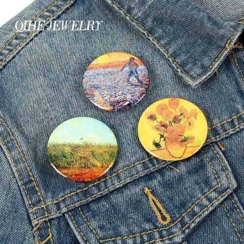 World Masterpiece Enamel Lapel Pins Artist Van Gogh Round Brooches Badges Fashion Pins Gifts for Friends Jewelry Wholesale