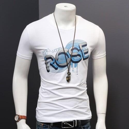 Fashion Letter Print T Shirt 2021 Summer White O-Neck Short Sleeve Tshirt Male Cotton Slim Fit Tops