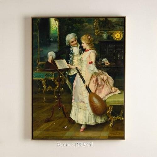 Classical court figures noble lover music canvas printings oil painting printed on cotton no frame wall art decoration picture