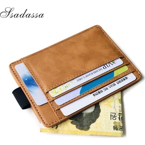 Portable Mini Mens Leather Credit Card Holder Slim Elastic Ribbon Business Cardholder Documents Wallet Coin Purse For Female