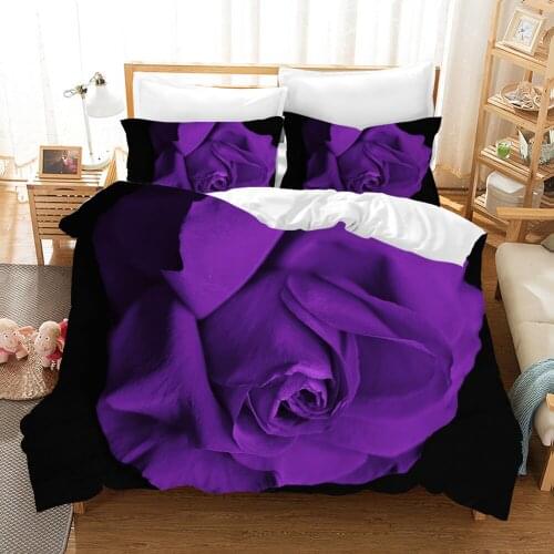 Bloom Purple Roses Bedding Set Romantic Mew Flower Duvet Cover Sets Comforter Bed Linen Twin Queen King Single Size Dropshipping
