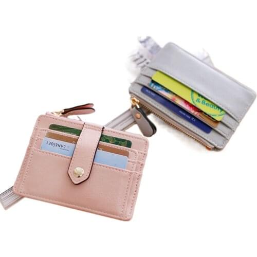 Unisex Wallet Business ID Card Holder Pu Leather Zipper Coin Pocket Bus Card Organizer Purse Bag Men Women Small Purse Case Bag