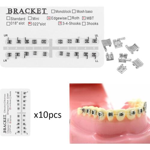 10 Packs Hot-selling Metal Dental Teeth Orthodontics Ultra-thin Square Wire Arch Brackets Braces 022" Slot 3-4-5 Hooks Non-toxic