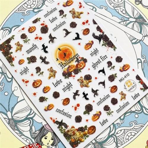 MG-410 MG-417 Halloween Pumpkin Ghost fire Crow 3D Back glue Nail Art Stickers Decals Sliders Nail ornament decoration