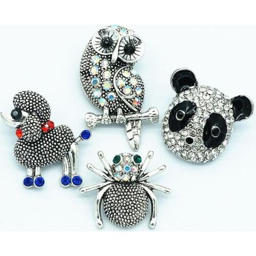 Fashion Lovely rhinestone dog owl panda 18MM snap buttons fit snap bracelet snap jewelry wholesale