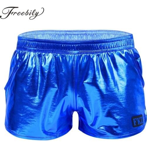 Mens Shiny Metallic Night Club Party Shorts Elastic Waistban Boxer Shorts Performance Show Summer Clubwear Costume Trunks