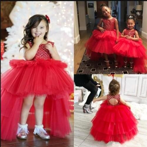 New Ball Gowns For Lovely Girls High Low Flower Girl Dress For Special Occasion Customized Birthday Gowns with Sequins