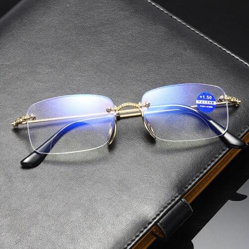 Men Women Rimless Reading Glasses Bifocal Far Near Anti Blue Light Magnification Eyewear Presbyopic Glasses Diopte +1.0 - +4.0