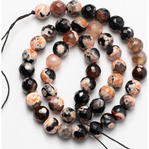 Wholesale Orange Black Natural Stone Fire Agates Beads Faceted Loose Beads for Jewelry Making 4 6 8 10mm DIY Bracelet