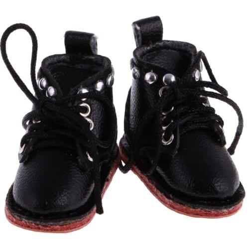Pair of PU Leather Boots Lace Up Shoes Fit For 12'' Blythe Licca Dolls BJD Clothing Accessories (Brown, Yellow, Black)