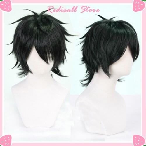 Yarichin Bitch-bu Tooru Fujisaki Cosplay Wig Short Heat Resistant Synthetic Hair Adult Men Mixed Dark Green Black