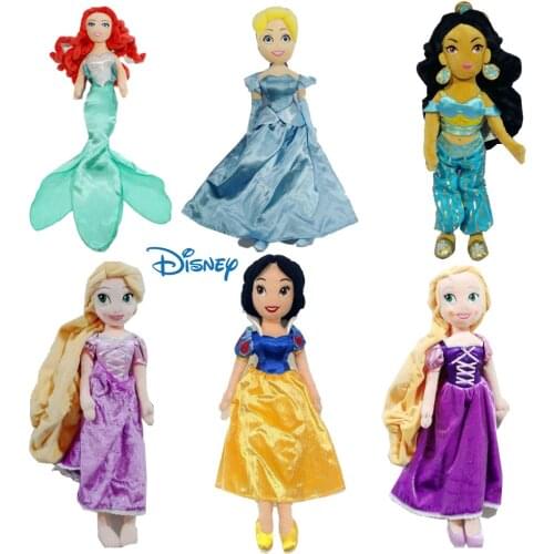 50CM Disney Plush Princess Little Mermaid Rapunzel Cinderella Jasmine Snow White Anime Doll Kawaii Pillow Toys Birthday Present