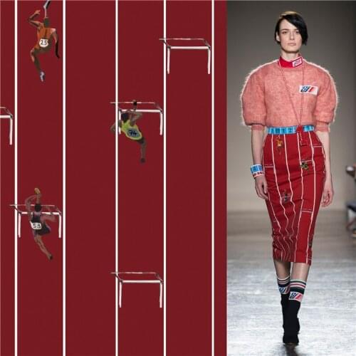 Polyester satin dress fabric hurdler pattern digital printing customization skirt printed cloth thin patchwork 095