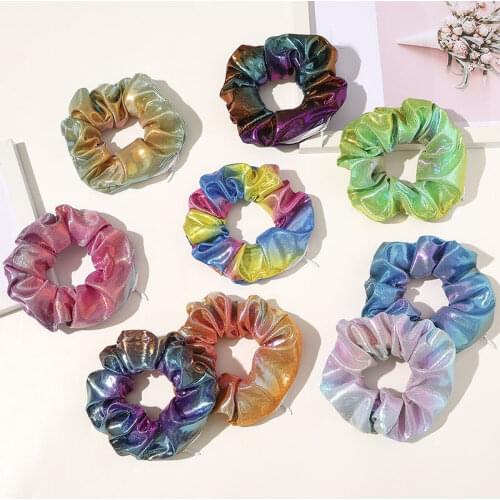 Laser Hair Scrunchies With Zip Gradient Color Women Hair Ring Elastic Hair Bands Zipper Scrunchies Hair Tie Hair Accessories