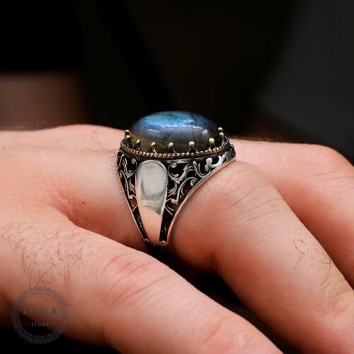 Silva 925 Sterling Silver Ring For Men With Labradorite Natural Gemstone Fashion Jewellery Gift
