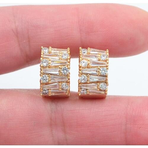 Gold Color Women Fashion Luxury White Cubic Zirconia CZ Hoop Huggie Earrings