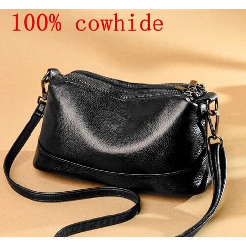 New 100% cowhide Leather Messenger Bags For Women High Capacity Handbags Travel Luxury Cowhide Crossbody Bag Female Shoulder Bag