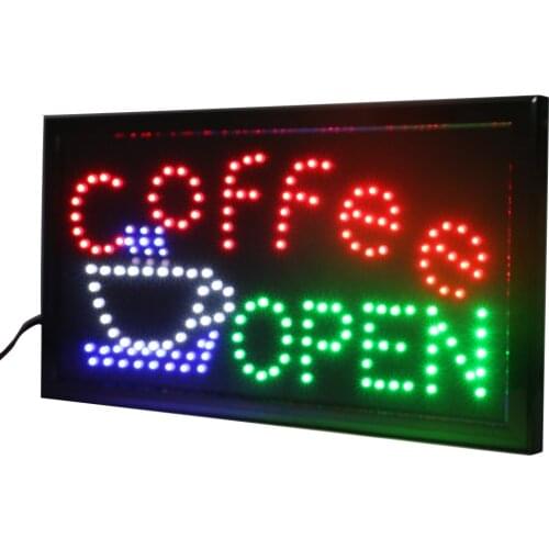 CHENXI Led Open Coffee Led Neon Business Motion Light Sign On/Off with Chain 19*10 Inch Indoor Advertising Window Display