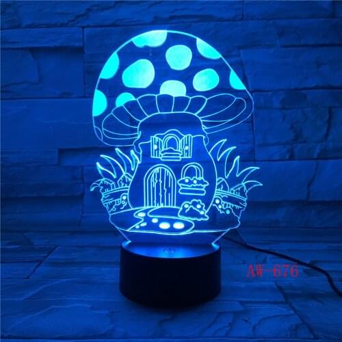 Fairy Mushroom House Illusion LED Nightlight 3D Colorful Mushroom Touch Lamp USB/Battery Powered Baby Sleep Lights Kids AW-676