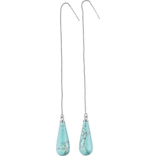 TUMBEELLUWA Water Drop Crystal Long Tassel Ear Line Earrings,Anti-allergic Sliver Chain Dangle Earrings Women Jewelry