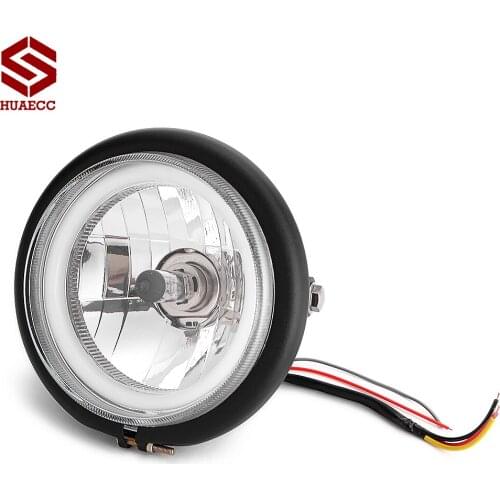 6.5" Universal Retro Headlight Aluminum Hi&Low 12V 6500K Halogen Head Light Front Headlamp DRL With Amber Angel Ring