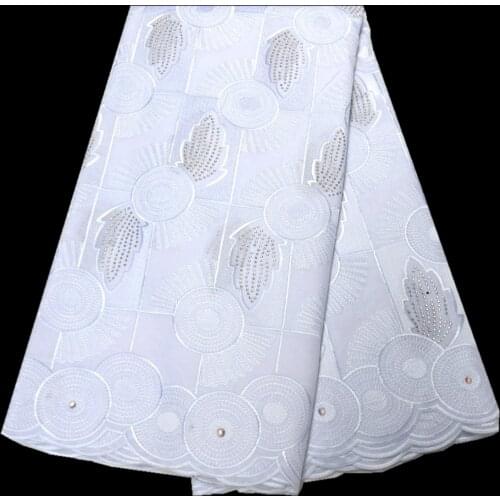 High quality full embroidery african nigerian lace fabric with stones for Senegal sewing cotton white swiss lace clothes N8898