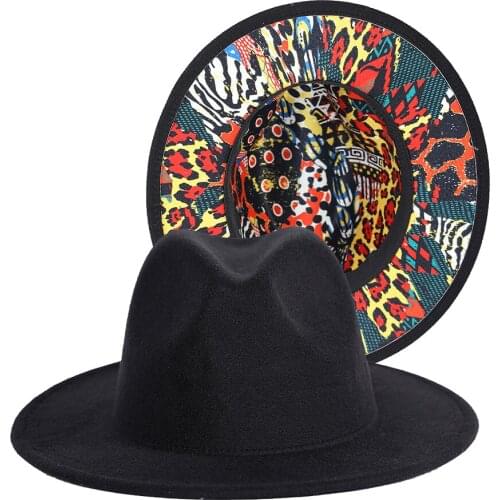 High Quality Wool Felt 2Two Tone Balck Fedora Hats Botttom Tie Dye Wide Brim Vintage Panama Jazz Fedora Caps For Women And Men