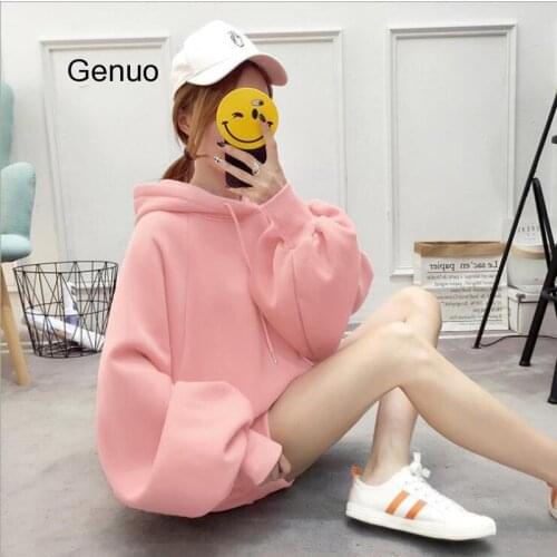 Autumn And Winter New Womens Hoodie Sweatshirt Long-sleeved Yellow Female Loose Hooded Female Thick Coat Hoodies